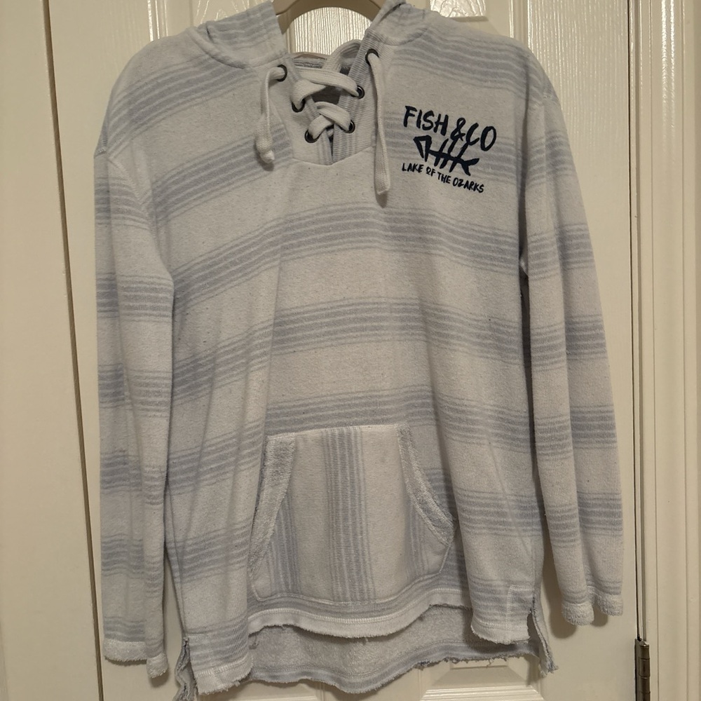 Striped Hoodie with Lace-Up Neck